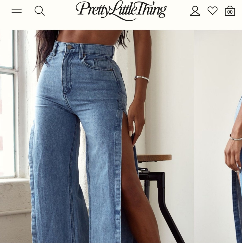 Pretty Little Thing split vintage wash jeans